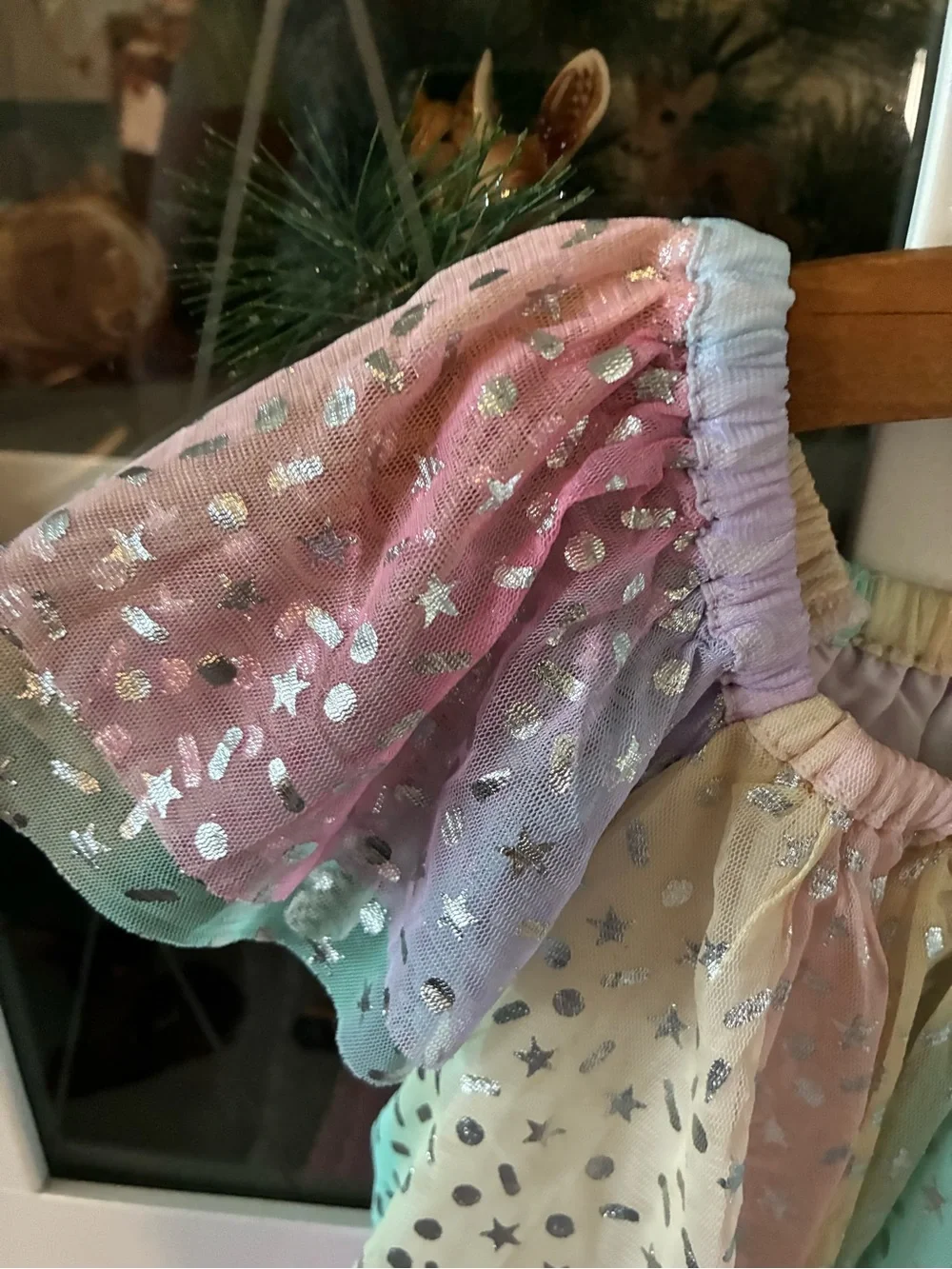 Old Navy sz 3T Birthday Pastel Rainbow Tiered Dress with Silver Foil Stars nwot